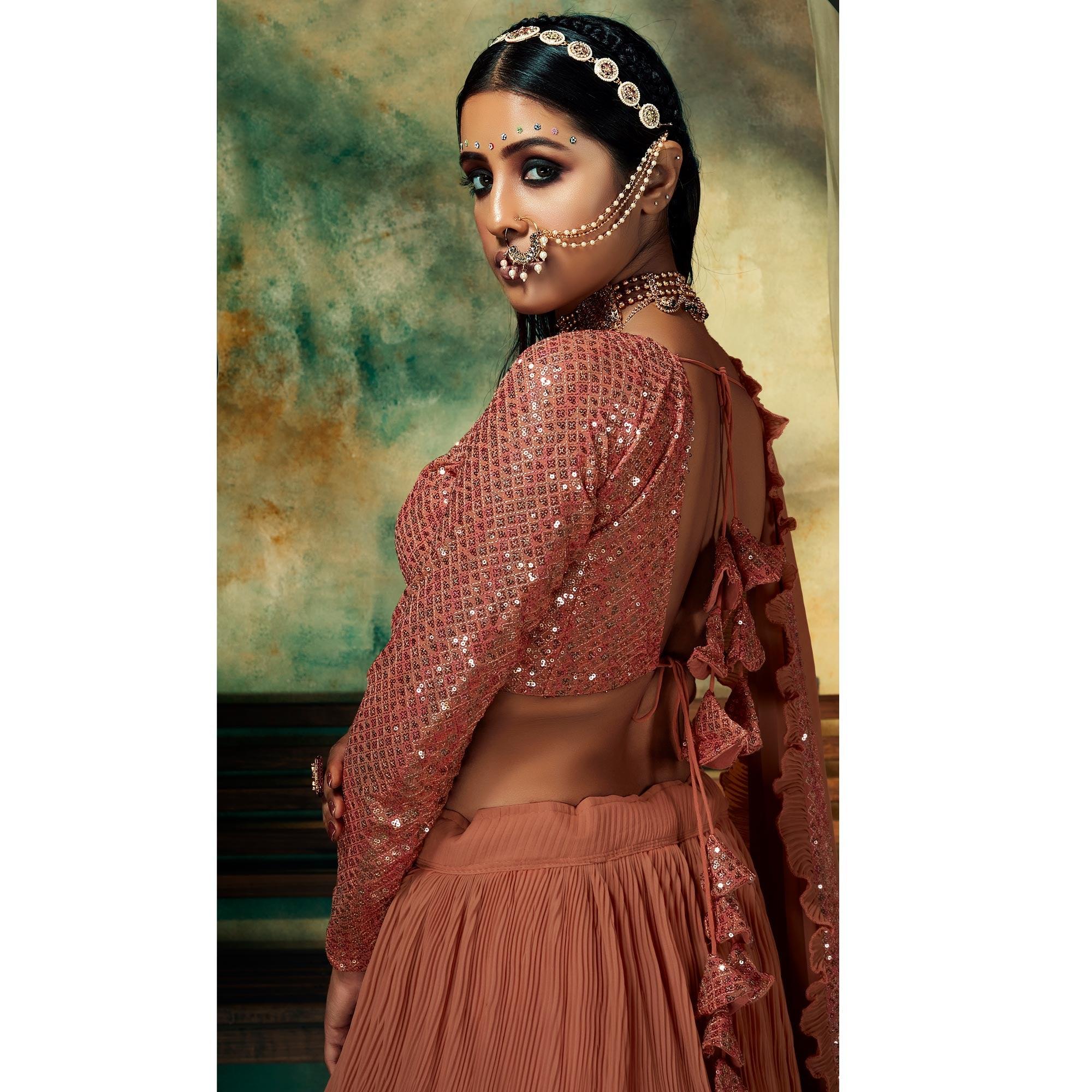 Peach Solid Georgette Lehenga Choli - Peachmode