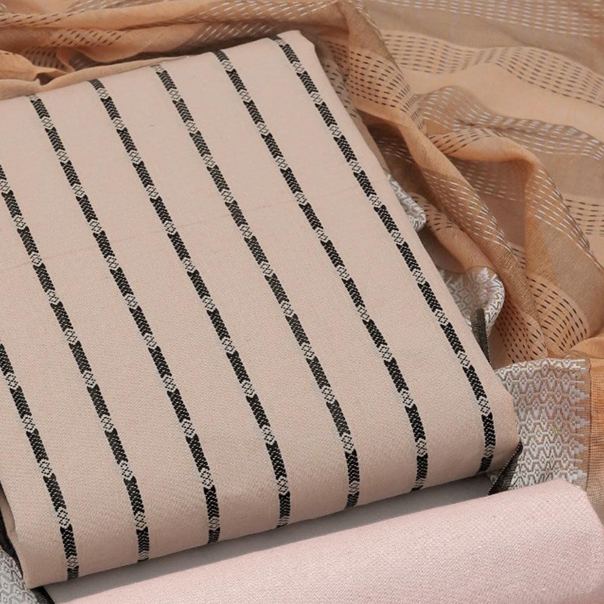 Peach Stripes Printed Poly Cotton Dress Material - Peachmode