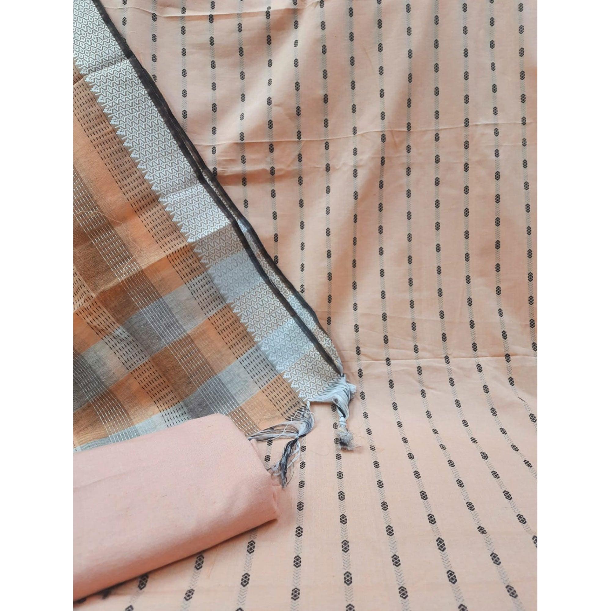 Peach Stripes Printed Poly Cotton Dress Material - Peachmode