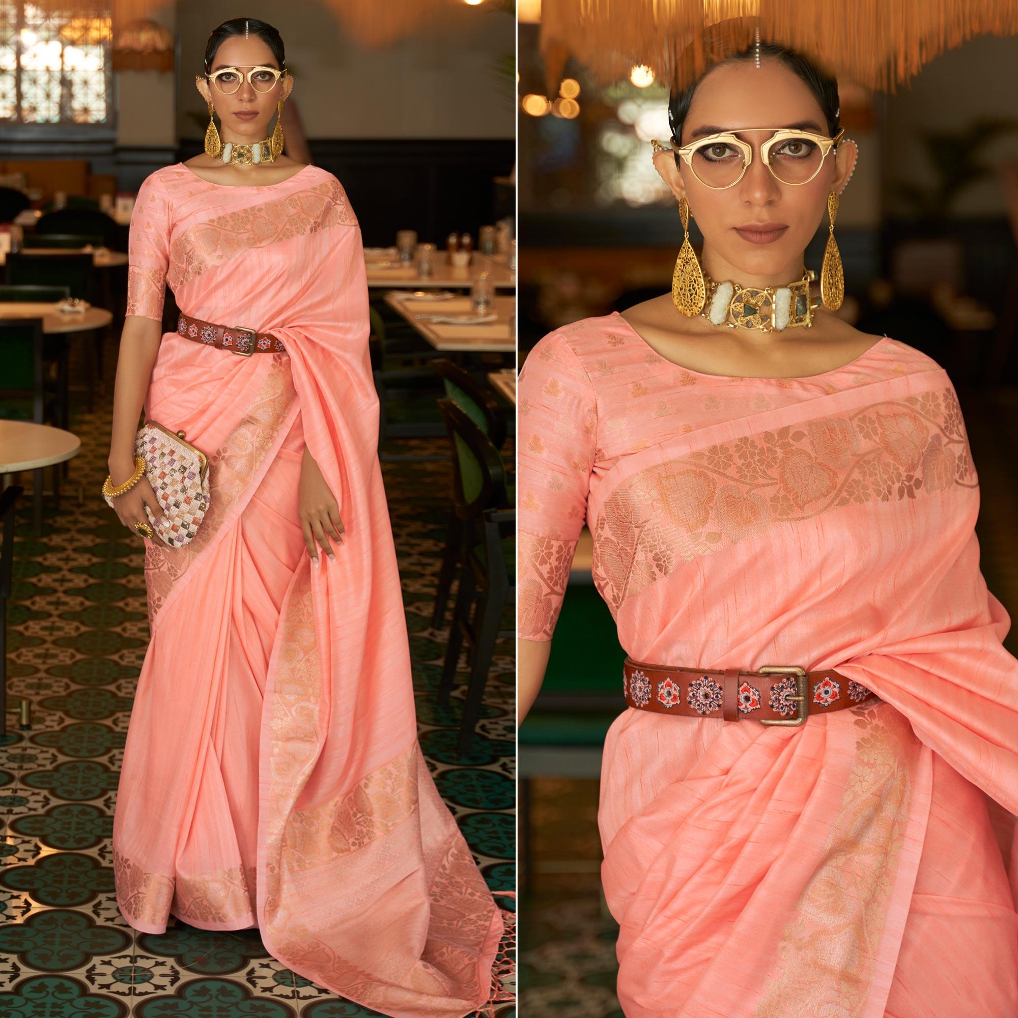Peach Woven Art Silk Saree - Peachmode