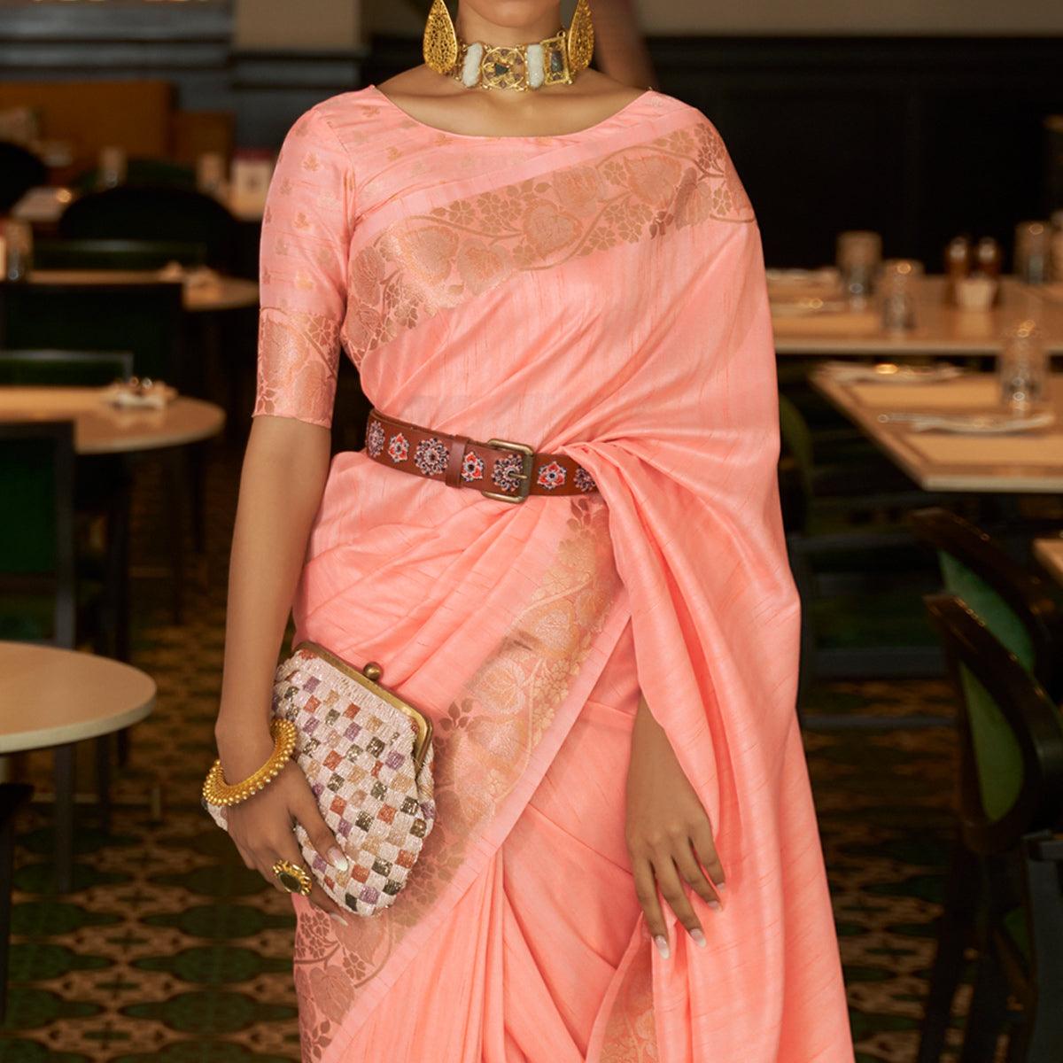 Peach Woven Art Silk Saree - Peachmode