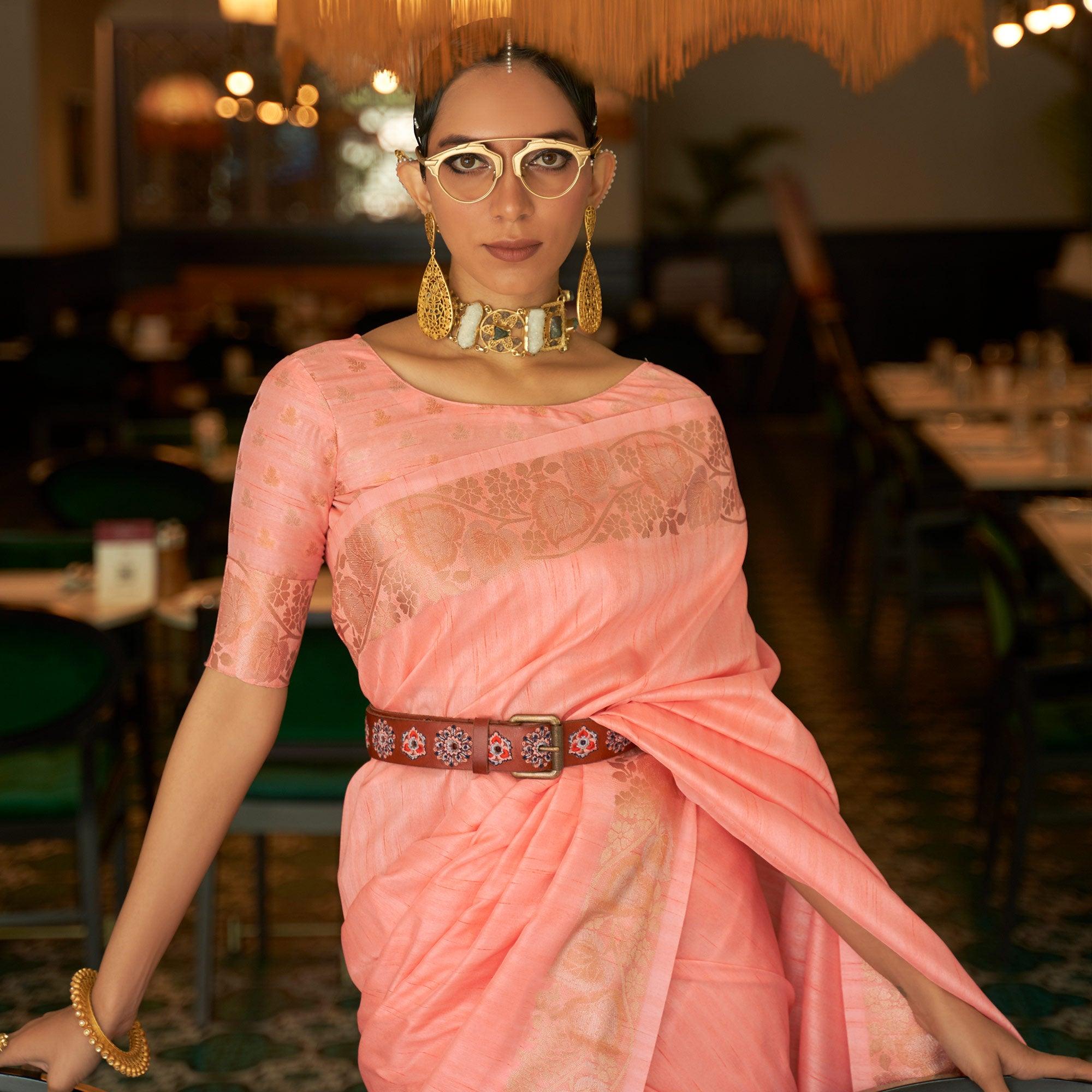 Peach Woven Art Silk Saree - Peachmode