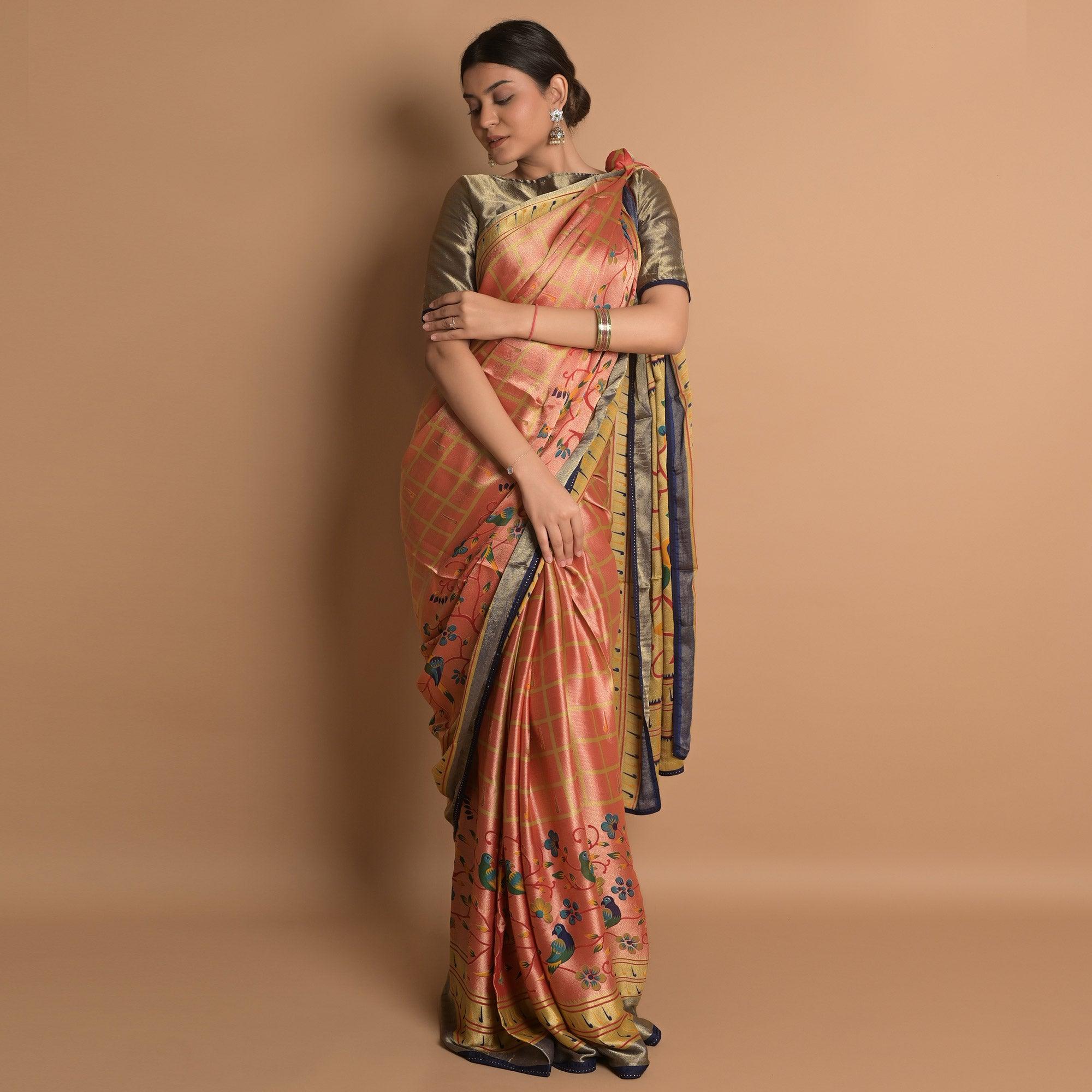 Peach Woven Brasso Saree - Peachmode