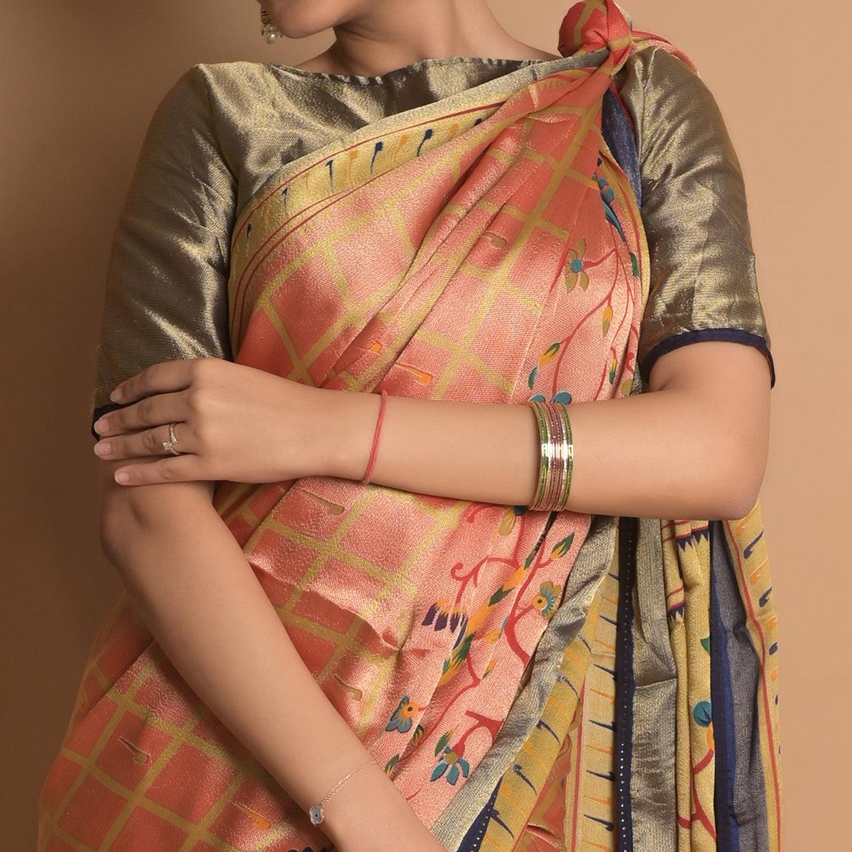 Peach Woven Brasso Saree - Peachmode