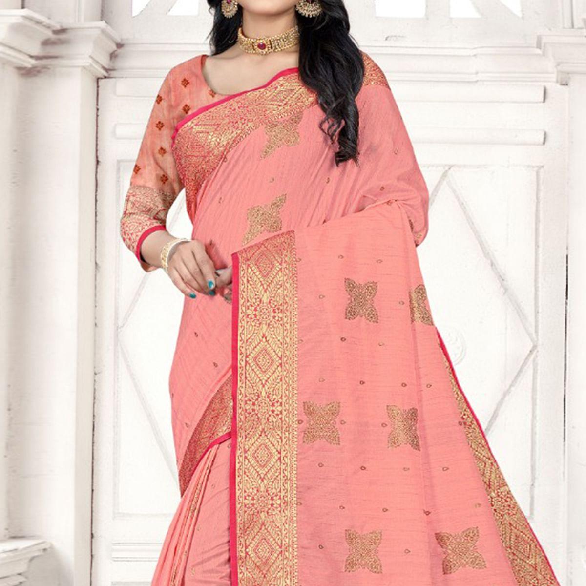 Peach Woven Cotton Silk Saree - Peachmode