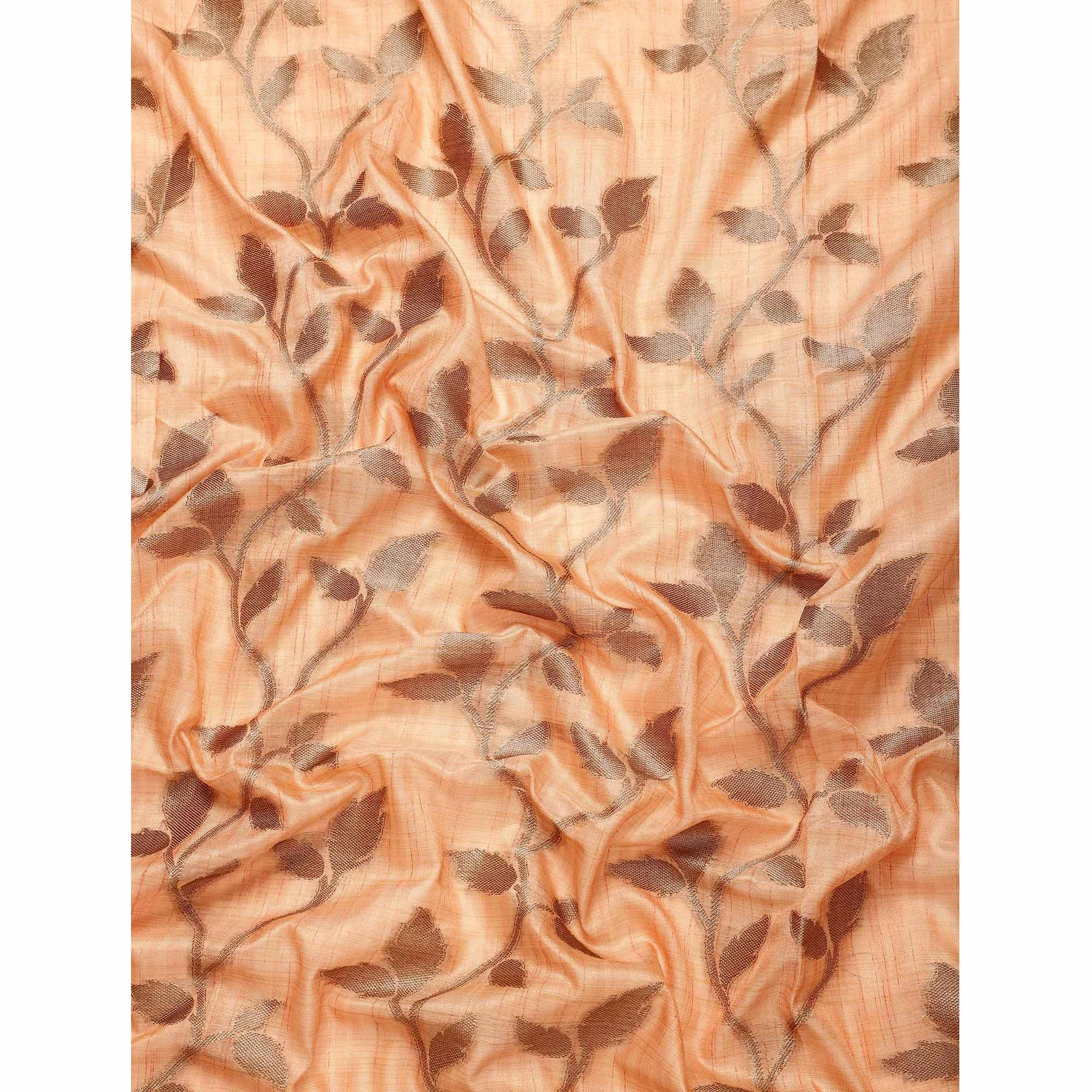 Peach Woven Cotton Silk Saree With Tassels - Peachmode
