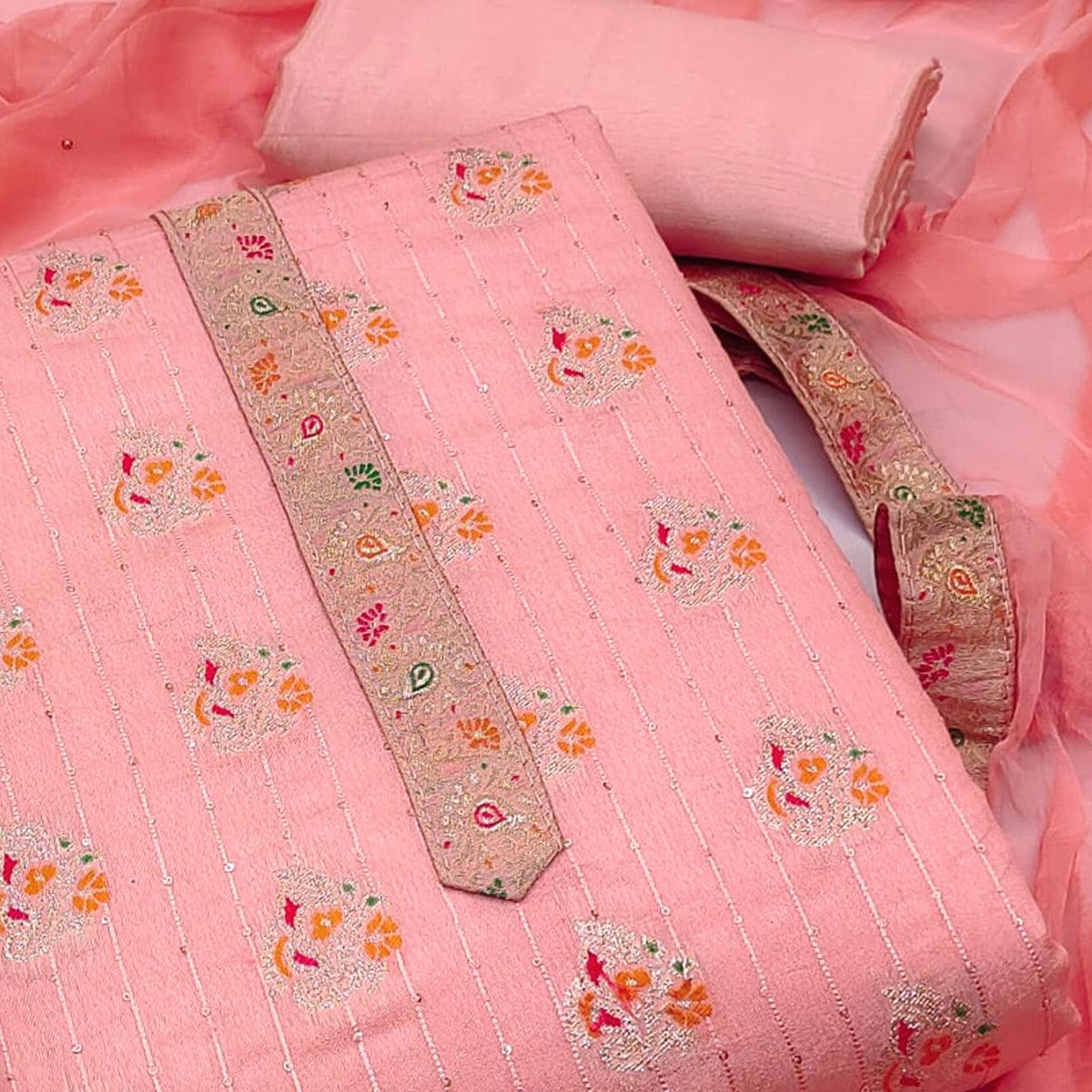 Peach Woven Dola Silk Dress Material - Peachmode