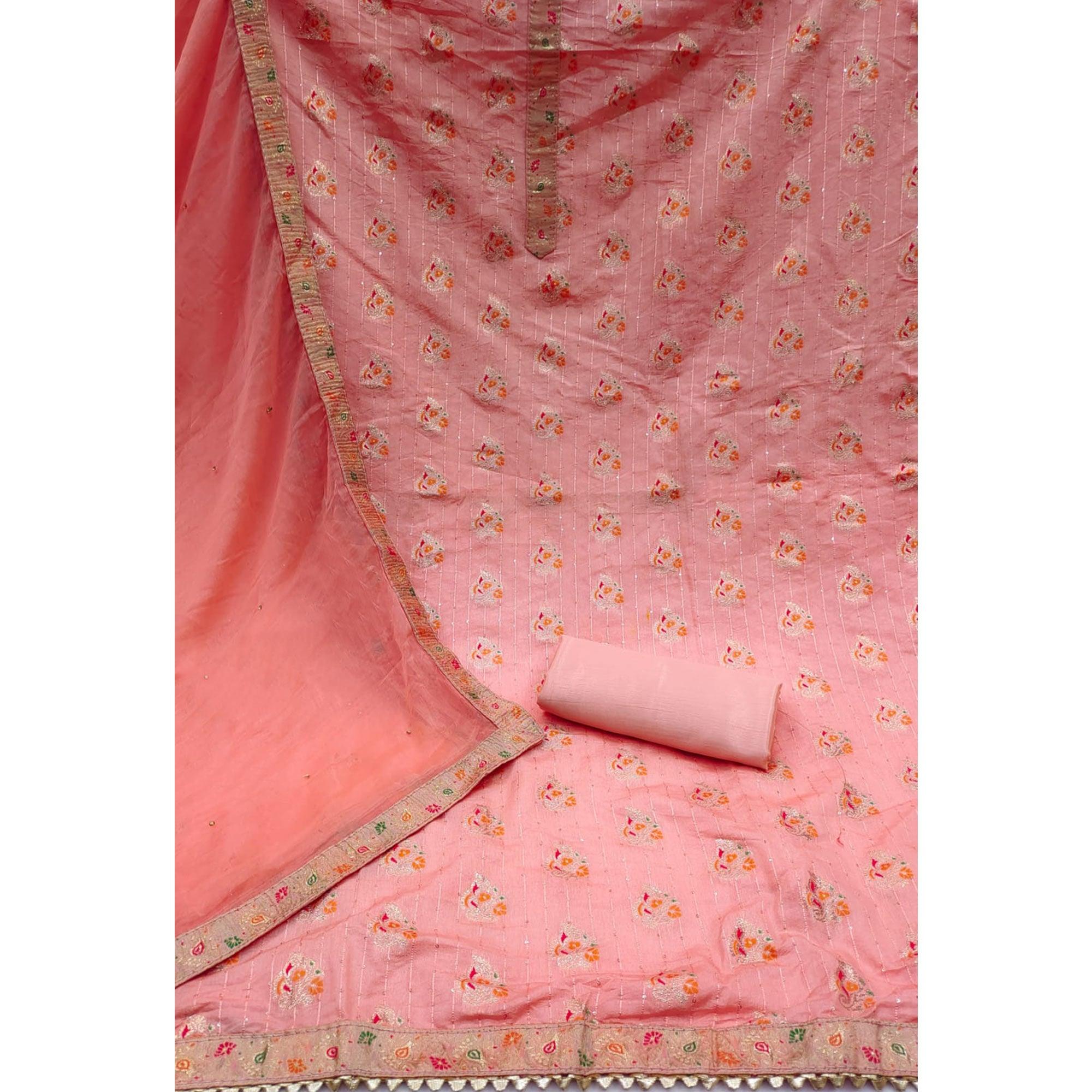 Peach Woven Dola Silk Dress Material - Peachmode