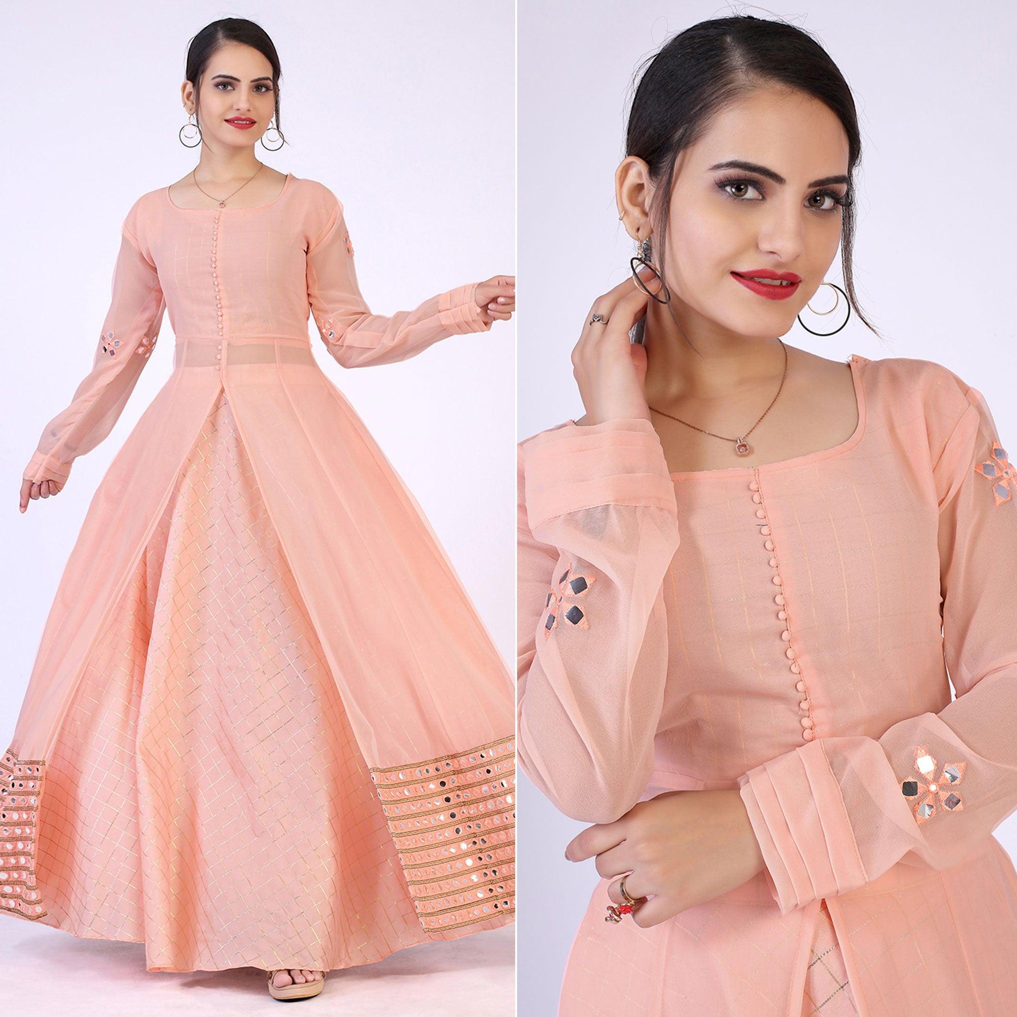Peach Woven Georgette Lehenga Kameez - Peachmode