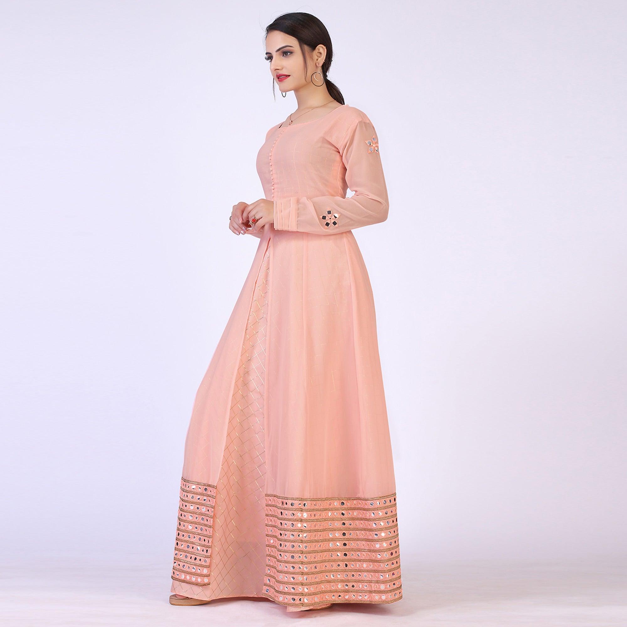 Peach Woven Georgette Lehenga Kameez - Peachmode