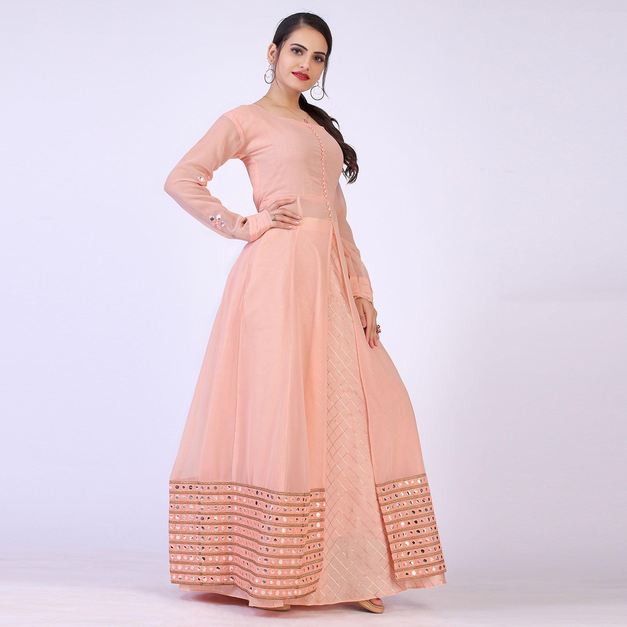 Peach Woven Georgette Lehenga Kameez - Peachmode