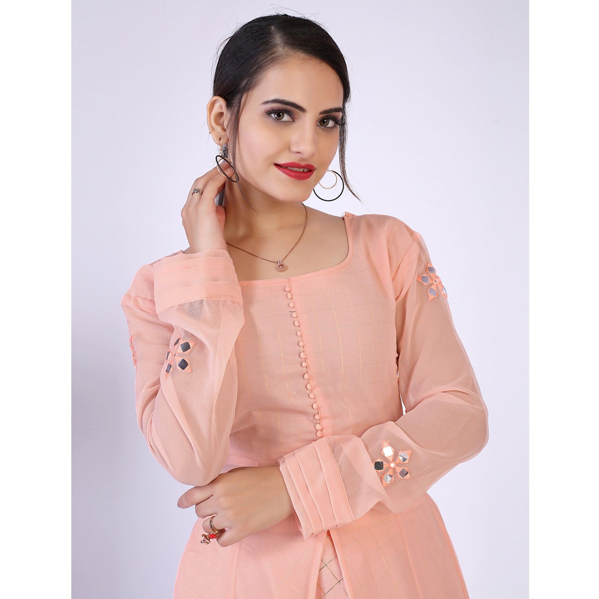 Peach Woven Georgette Lehenga Kameez - Peachmode