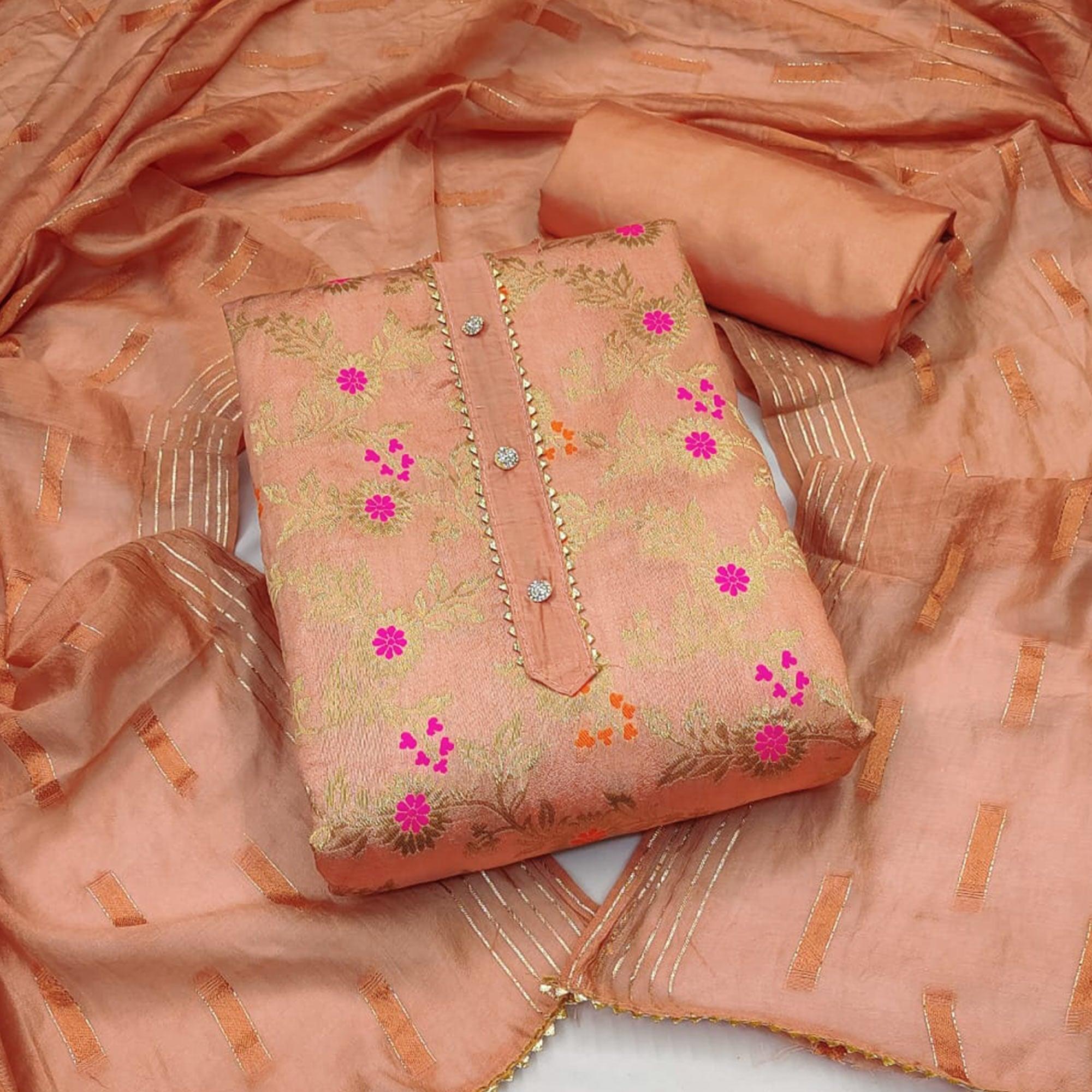 Peach Woven Jacquard Dress Material - Peachmode