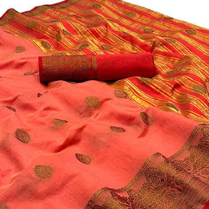 Peach Woven Linen Saree - Peachmode