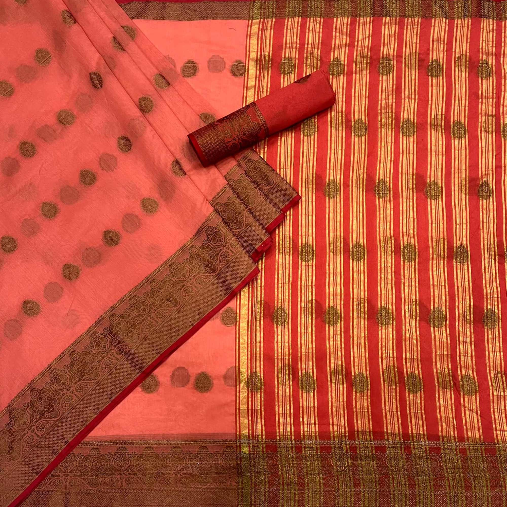 Peach Woven Linen Saree - Peachmode