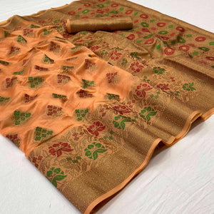 Peach Woven Organza Saree - Peachmode