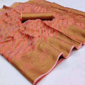 Peach Woven Organza Saree - Peachmode