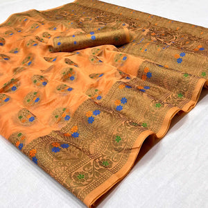 Peach Woven Organza Saree - Peachmode