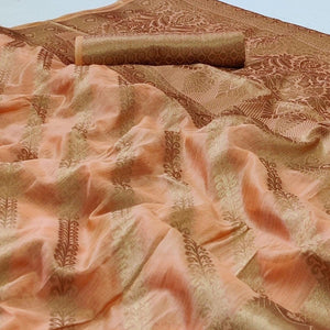 Peach Woven Organza Saree - Peachmode