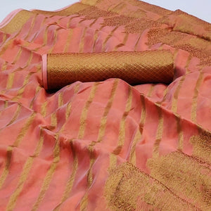 Peach Woven Organza Saree - Peachmode