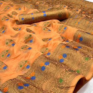 Peach Woven Organza Saree - Peachmode