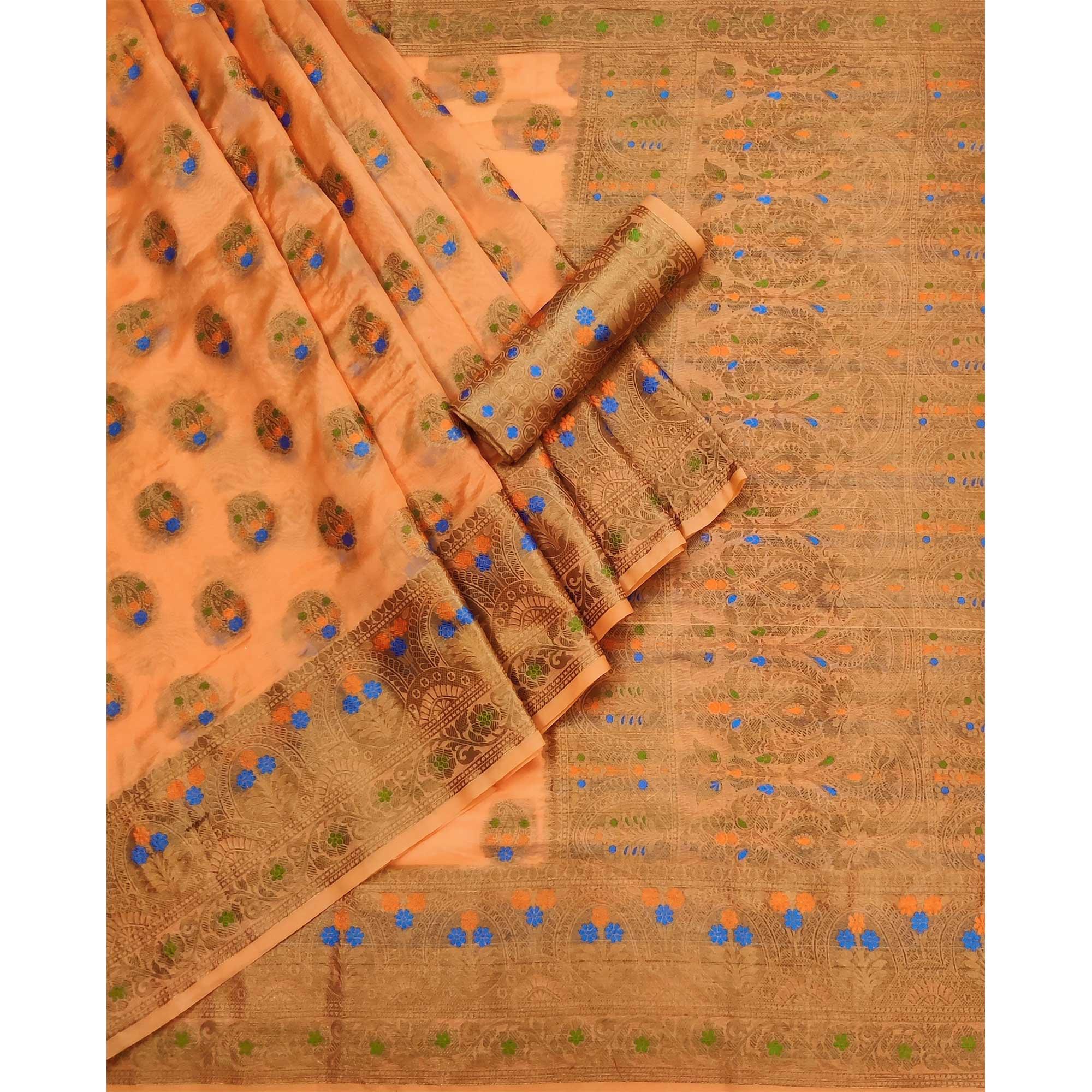 Peach Woven Organza Saree - Peachmode