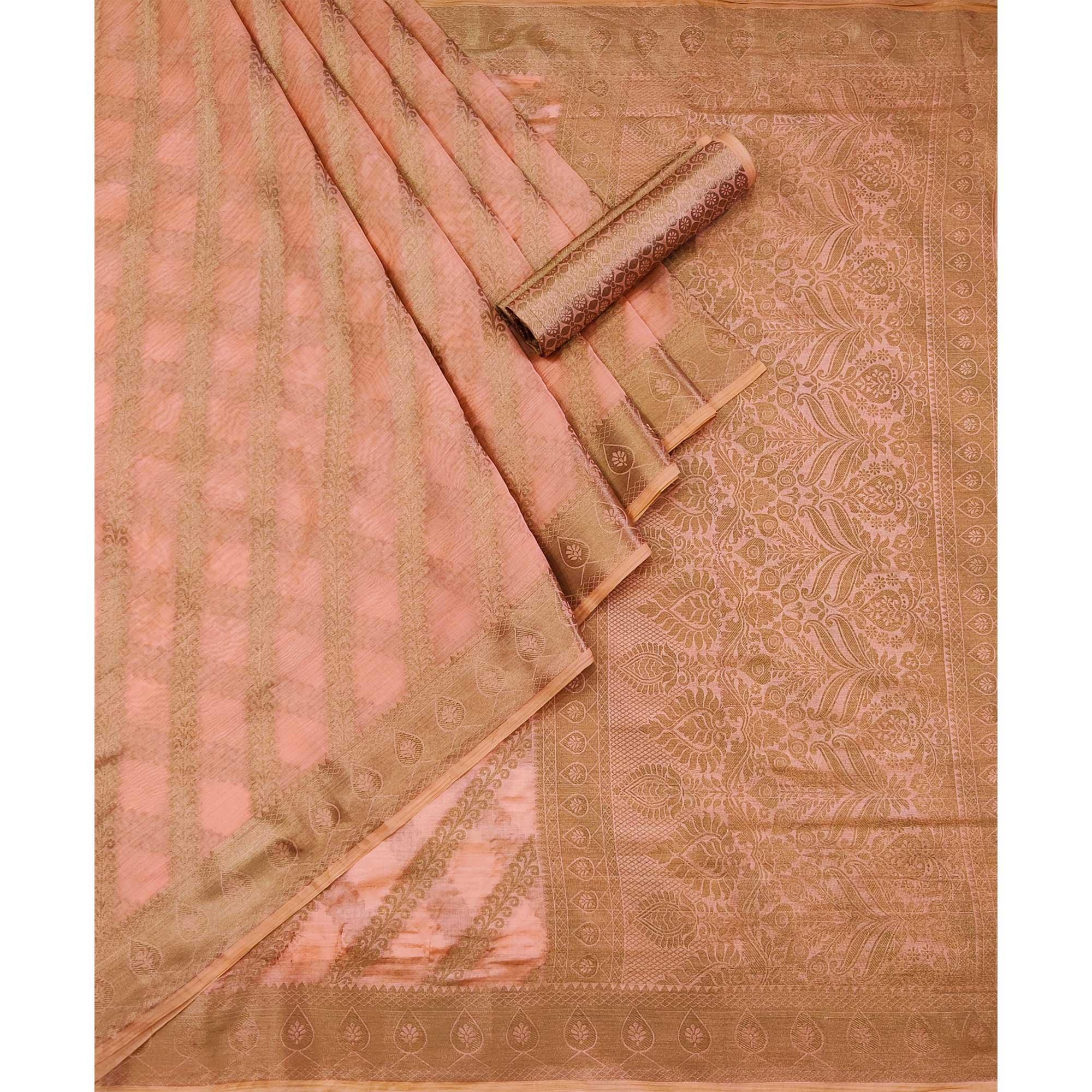 Peach Woven Organza Saree - Peachmode