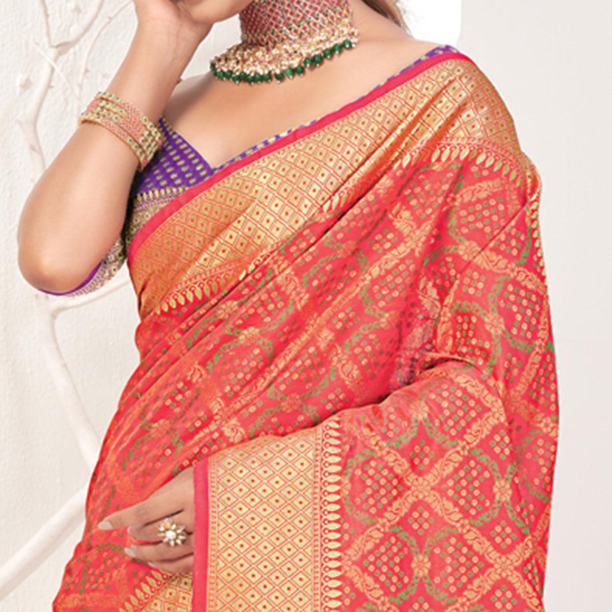 Peach Woven Patola Art Silk Saree - Peachmode