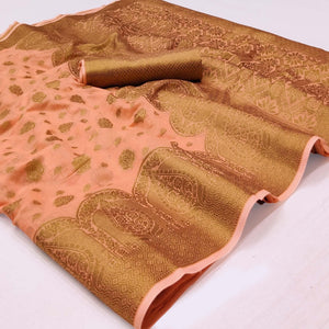 Peach Woven Poly Cotton Saree - Peachmode