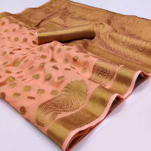 Peach Woven Poly Cotton Saree - Peachmode