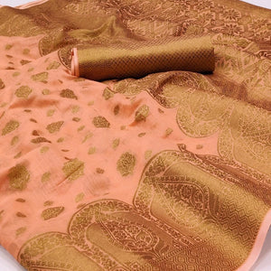 Peach Woven Poly Cotton Saree - Peachmode