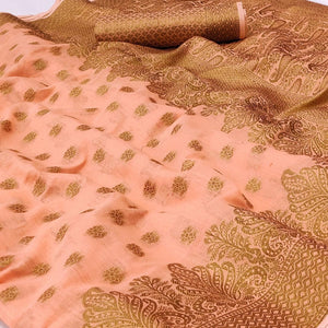 Peach Woven Poly Cotton Saree - Peachmode