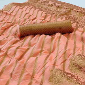 Peach Woven Poly Cotton Saree - Peachmode