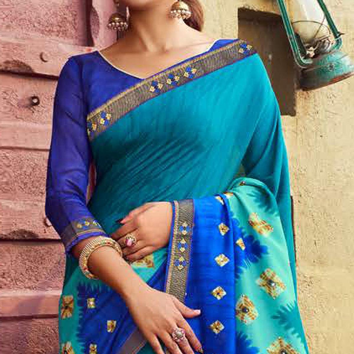 Peacock Blue Casual Wear Bandhani Printed Silk Saree - Peachmode