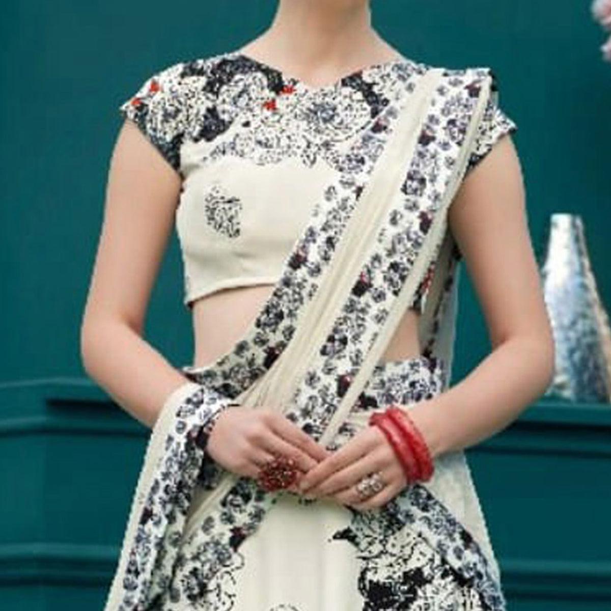 Phenomenal Off-White Colored Designer Partywear Digital Printed Silk Lehenga Choli - Peachmode