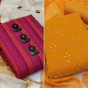 Pink And Dark Yellow Dress Material Pack Of 2 - Peachmode