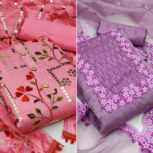 Pink And Purple Dress Material Pack of 2 - Peachmode