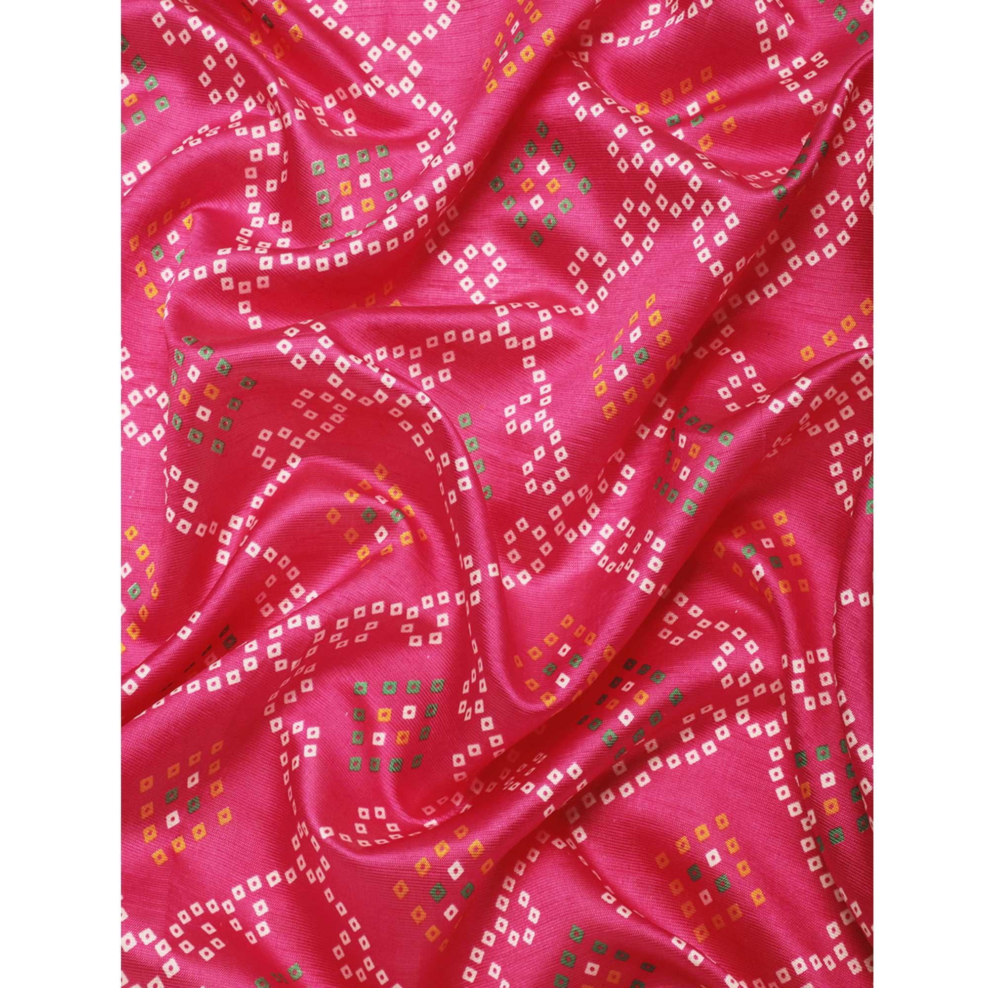 Pink Bandhani Printed Art Silk Saree - Peachmode