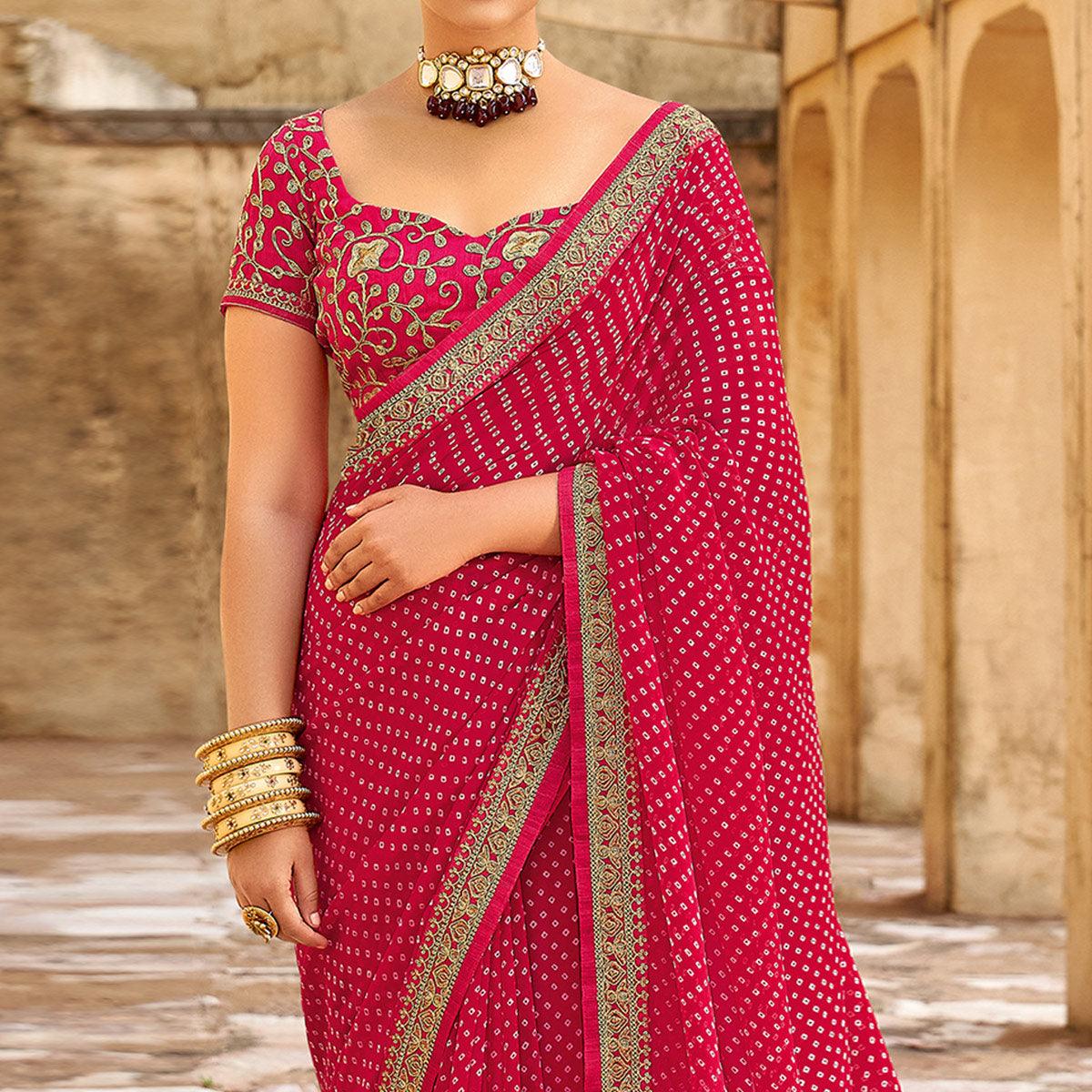 Pink Bandhani Printed Georgette Saree - Peachmode