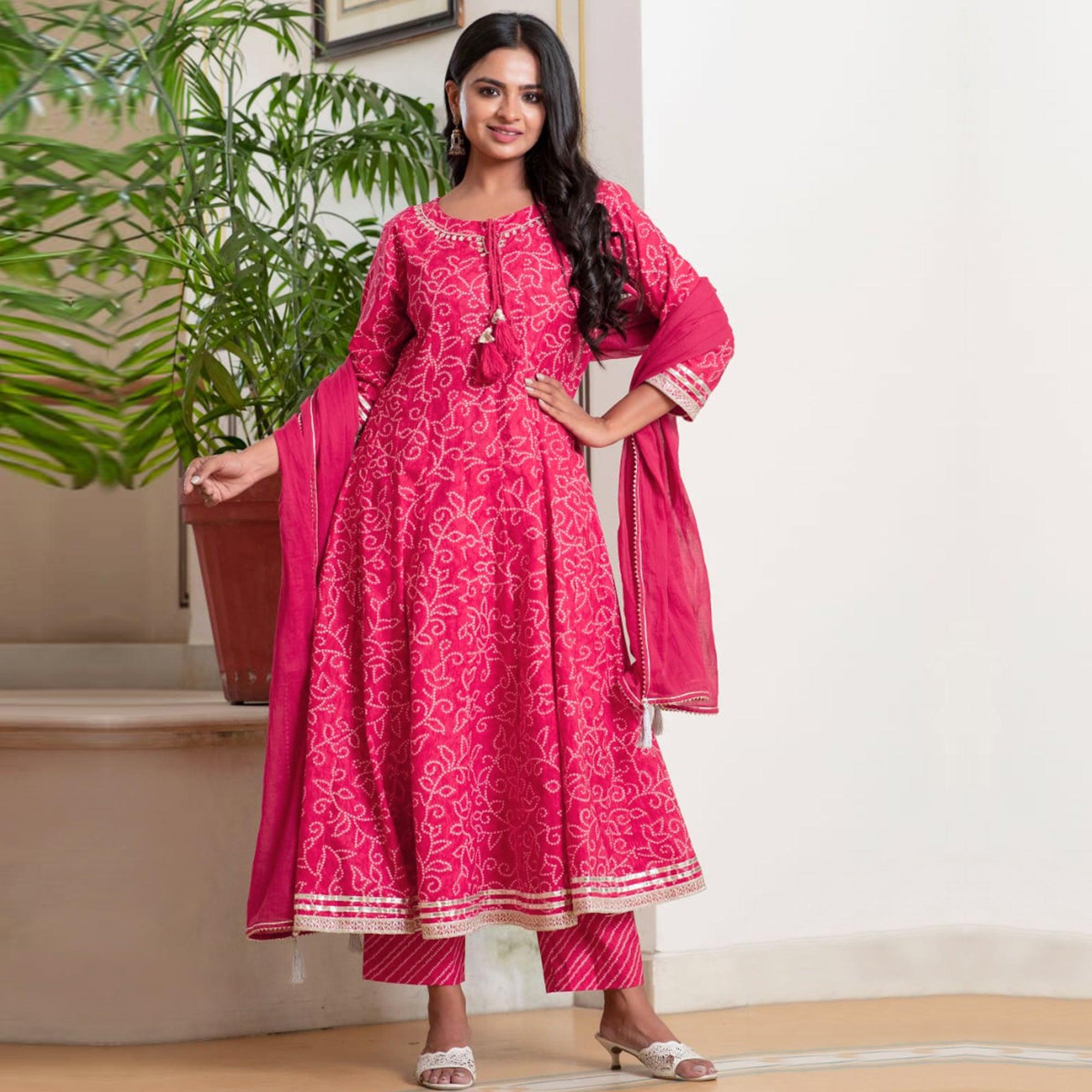 Pink Bandhani Printed Pure Cotton Anarkali Suit