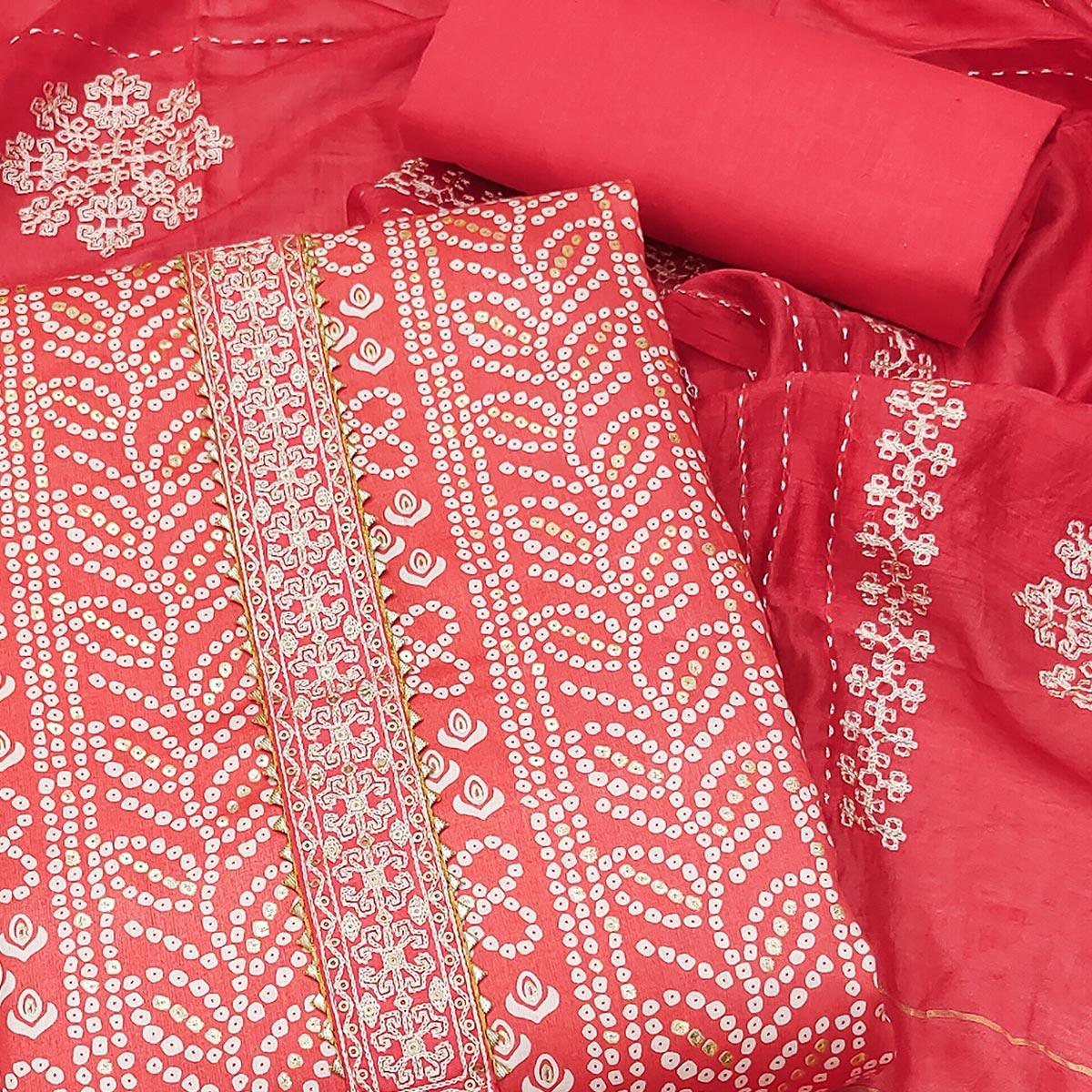 Pink Bandhani Printed Pure Cotton Dress Material - Peachmode