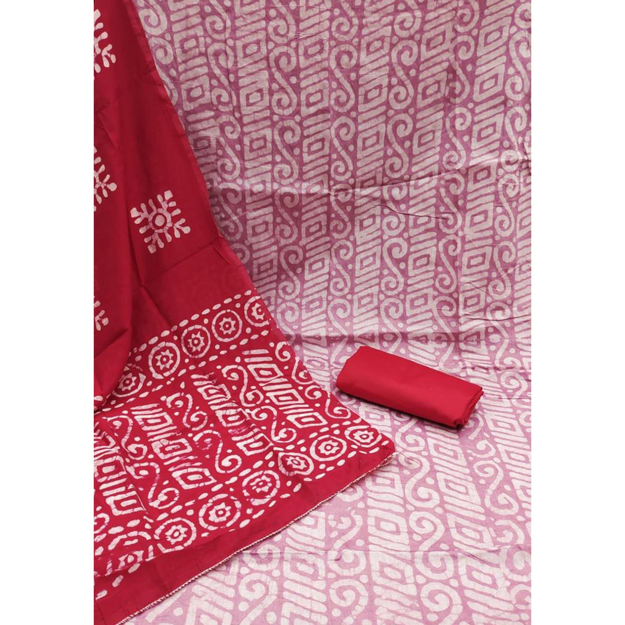 Pink Batik Printed Poly Cotton Dress Material - Peachmode