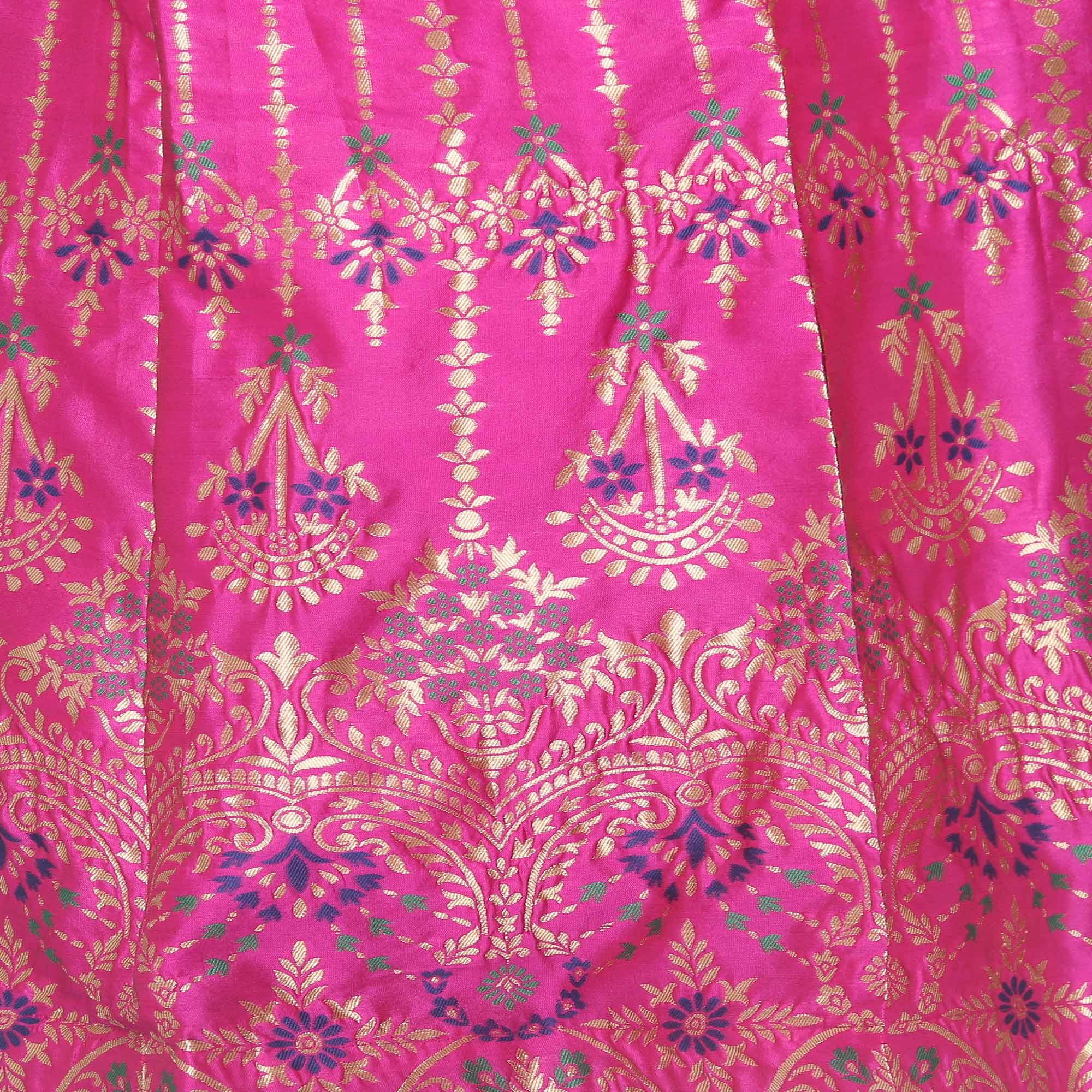 Pink-Blue Festive Wear Woven Jacquard Lehenga Choli - Peachmode
