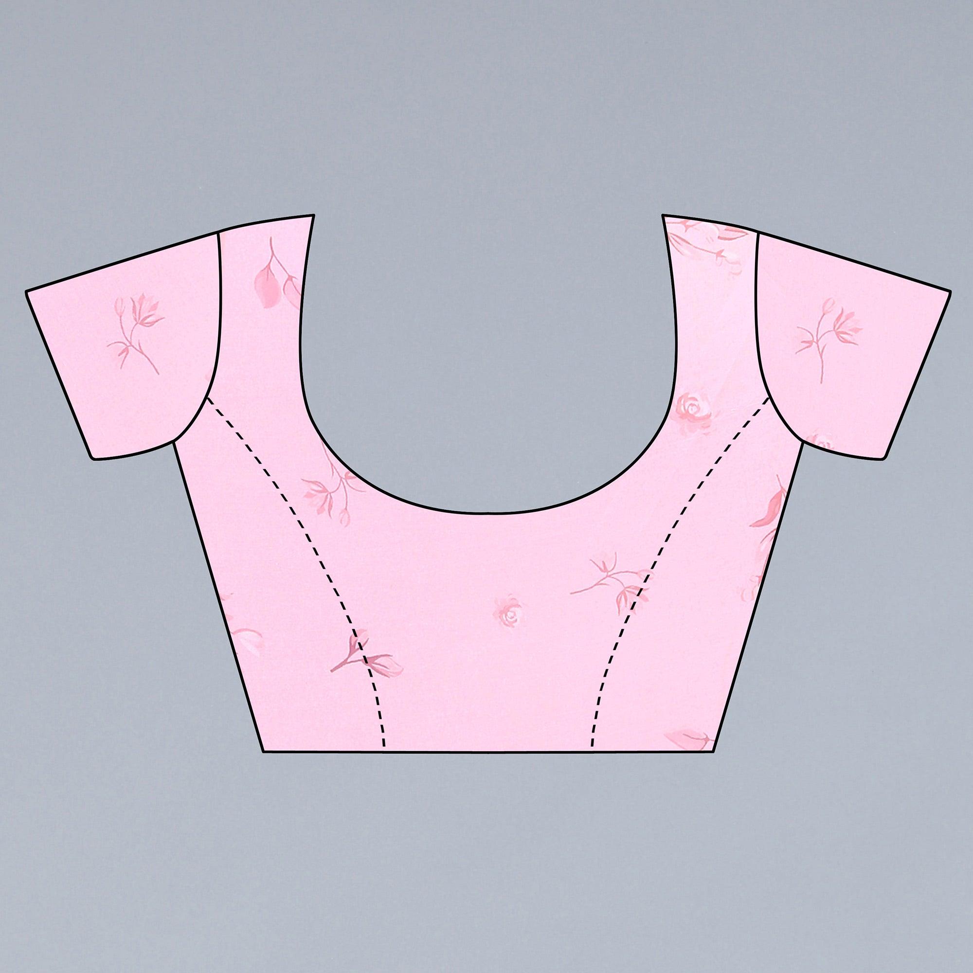 Pink-Blue Printed Half & Half Georgette Saree - Peachmode