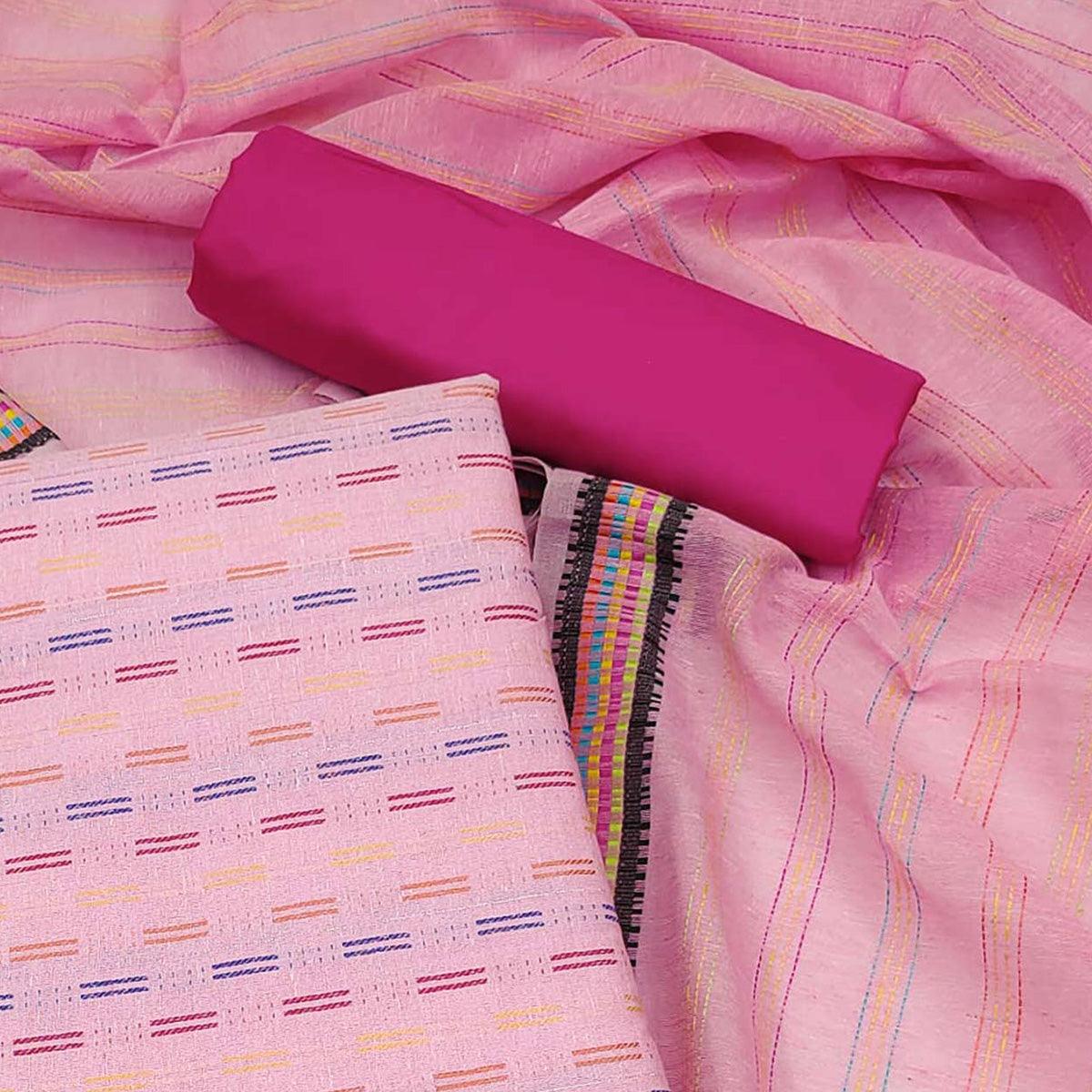 Pink Butti Embroidered Poly Cotton Dress Material - Peachmode