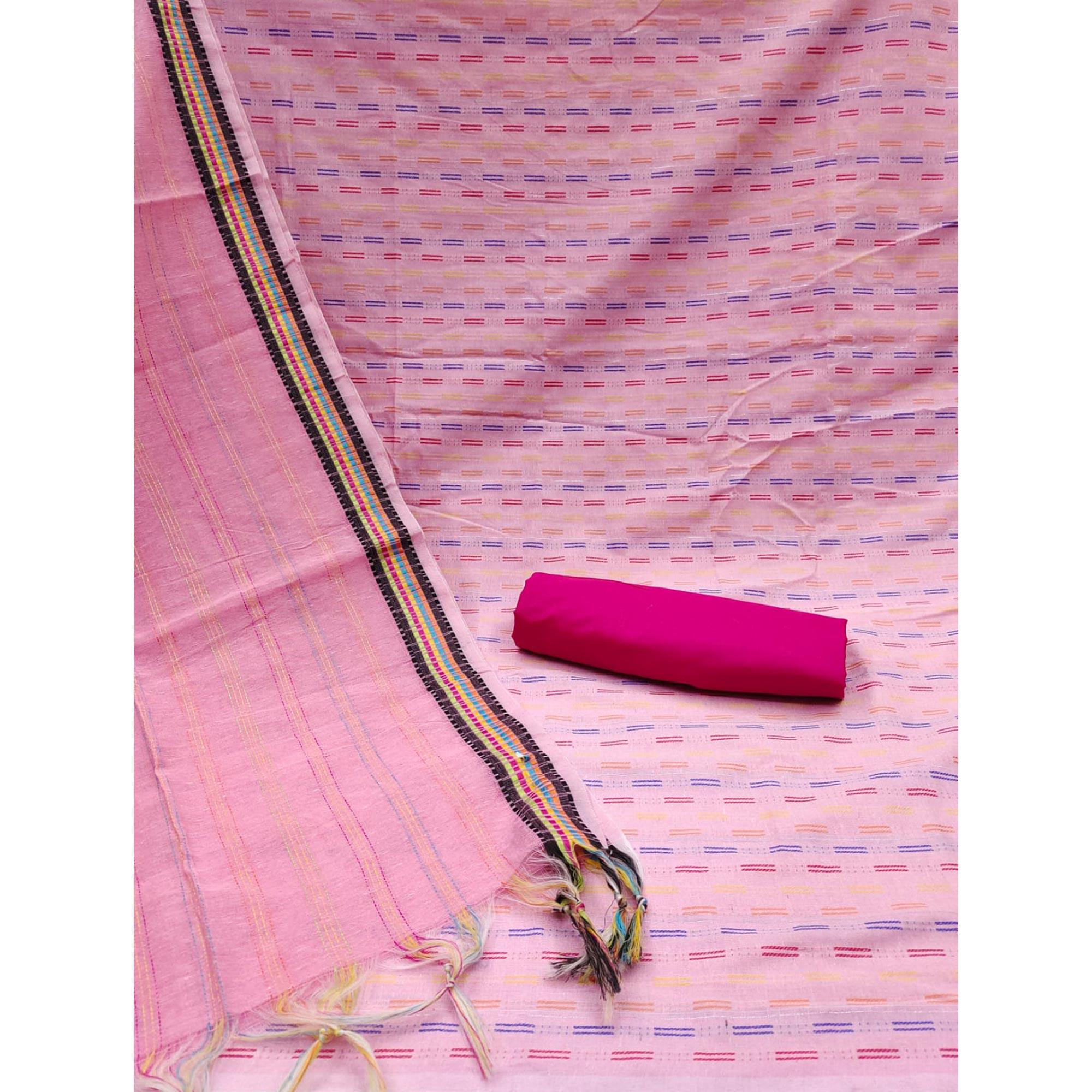 Pink Butti Embroidered Poly Cotton Dress Material - Peachmode