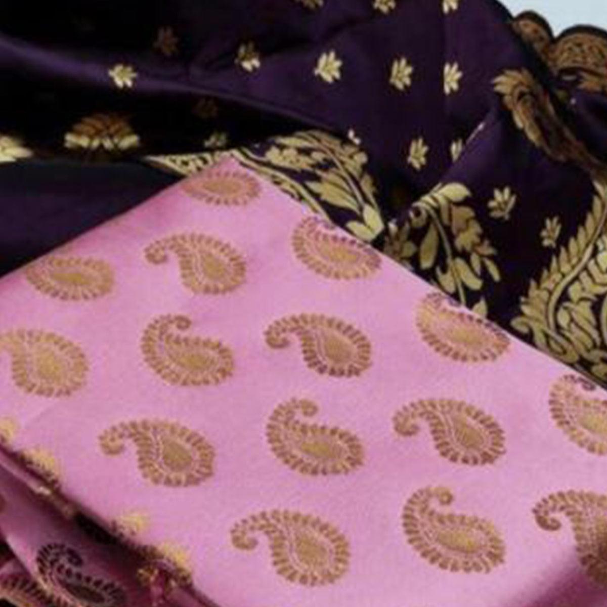 Pink Casaul Wear Woven Banarasi Silk Dress Material - Peachmode