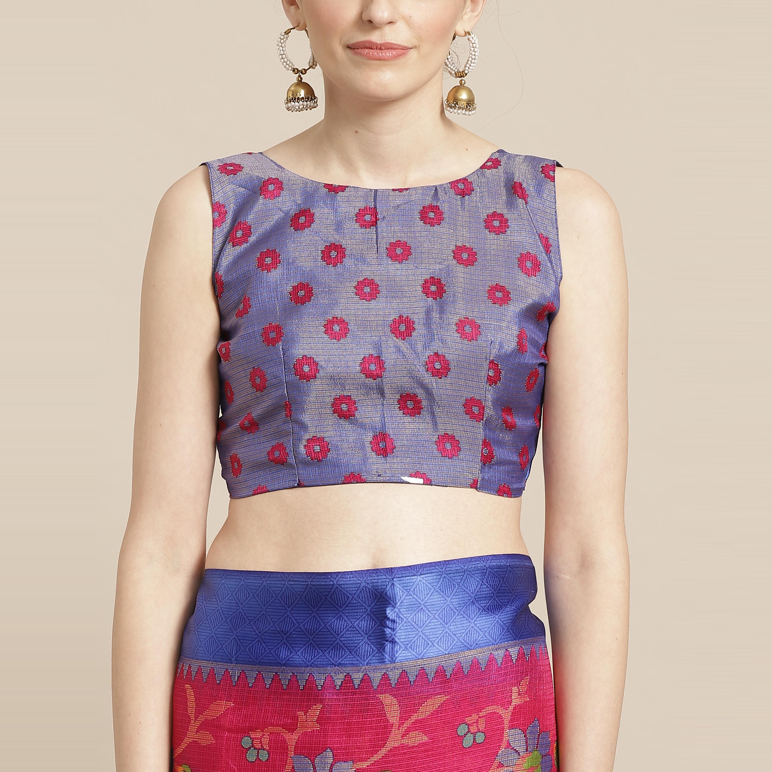 Pink Casual Brasso Printed Saree With Unstitched Blouse - Peachmode