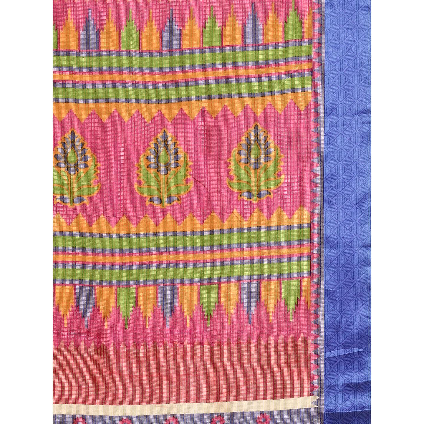 Pink Casual Brasso Printed Saree With Unstitched Blouse - Peachmode