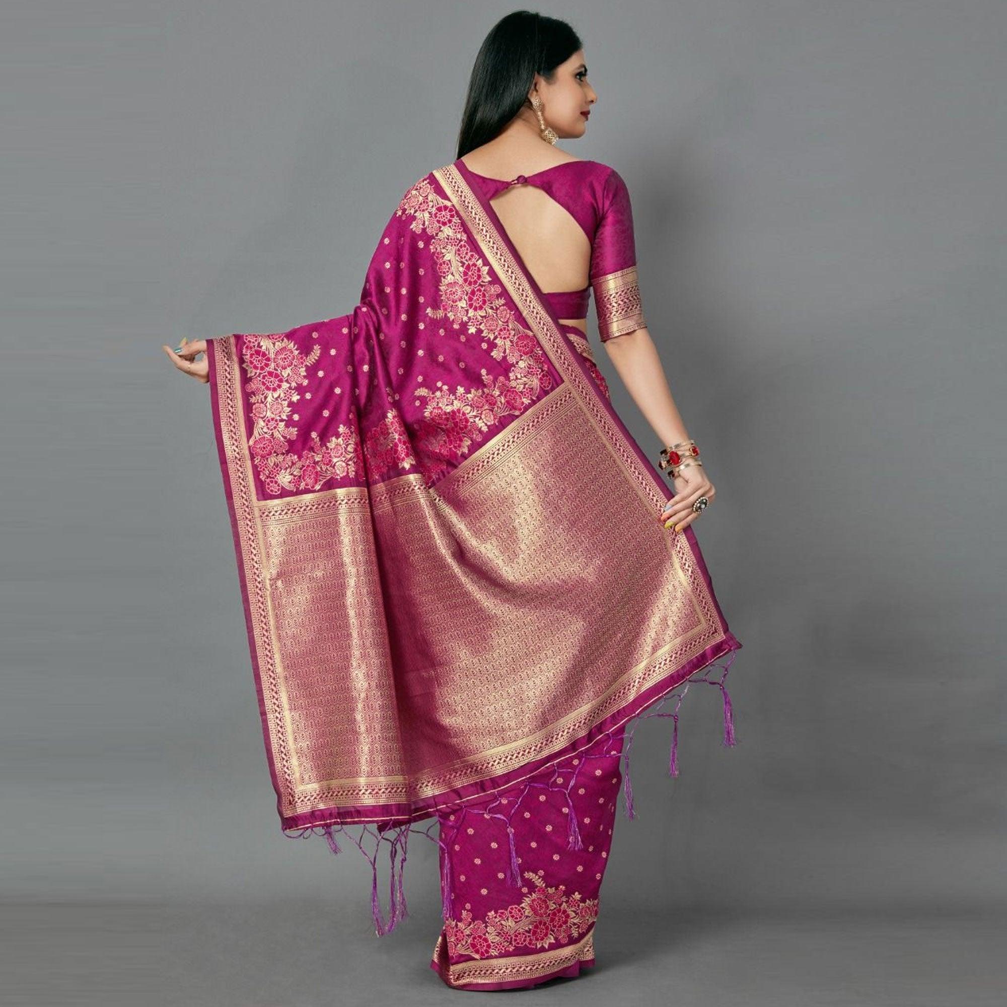 Pink Casual Silk Blend Printed Saree With Unstitched Blouse - Peachmode